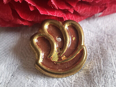 Bouton ancien en métal forme feuille marron 2,2 cm D14A