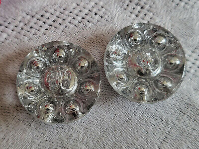 Duo boutons anciens en verre argenté à strasser ou tel que 2,2 cm G6J