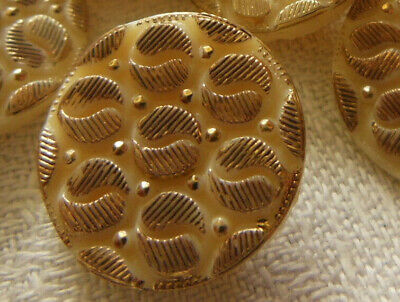 Bouton ancien en verre doré beige damas diamètre 1,8 cm D14B