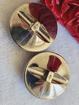 Duo boutons vintage bombé marron argenté pied diamètre 2,6 cm ref 378