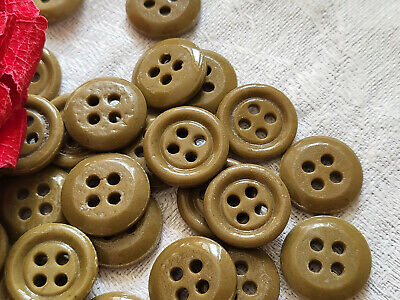 lot 15 boutons anciens pâte de verre Kaki vert 4 trous 1,5 cm layette ref 1804