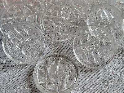 Lot 6 boutons anciens en verre transparent grand vintage motif 2,2 cm ref 510