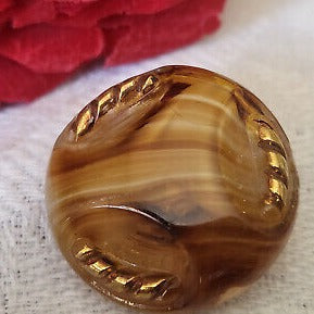 Bouton ancien en verre marron style agathe vintage diamètre 2,1 cm G9C
