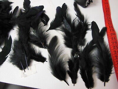 Gros lot de plumes vintage noires irisées vert chapeau modiste N°9 B7