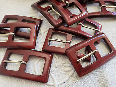 Duo boucles de ceinture anciennes rouge marbré 2,9 sur 5,2 cm ME4-5