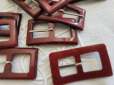Duo boucles de ceinture anciennes rouge marbré 2,9 sur 5,2 cm ME4-5