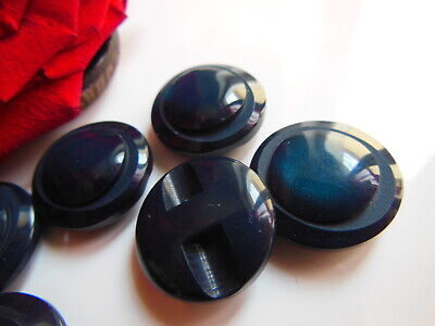 Lot 6 boutons vintage bleu canard foncé à pied plat diamètre 1,7 cm ref 1966