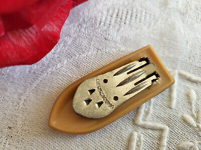 Clips ancien à foulard bijoux en verre camel 4,5 cm bijoux broche G13Q