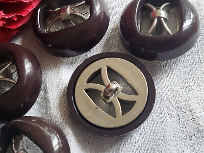 Lot 6 imposants boutons vintage kitch argenté /marron 2,8 cm ref 5124