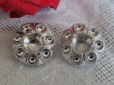 Duo boutons anciens en verre argenté à strasser ou tel que 2,2 cm G6J