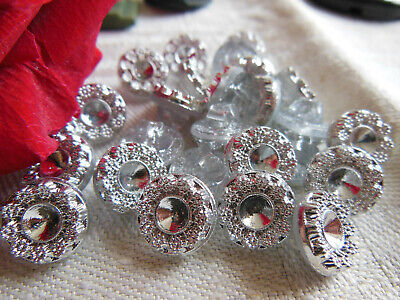 Lot 6 anciens boutons en verre argenté motif fleur tel q ou à strasser ref 2830