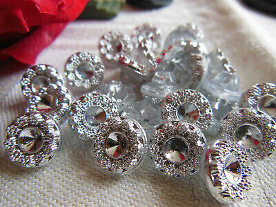 Lot 6 anciens boutons en verre argenté motif fleur tel q ou à strasser ref 2830