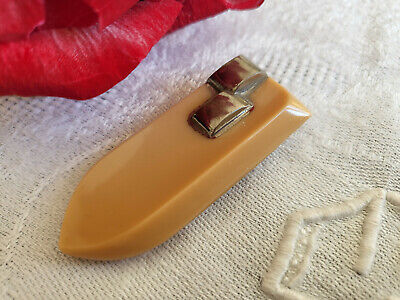 Clips ancien à foulard bijoux en verre camel 4,5 cm bijoux broche G13Q