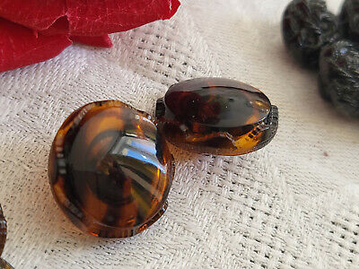 Duo boutons anciens en verre marron façon écaille diamètre 1,7 cm G3N