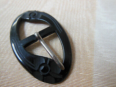 Boucle de ceinture ancienne noir motif fleur relief 3,1 sur 5,4 cm ME47