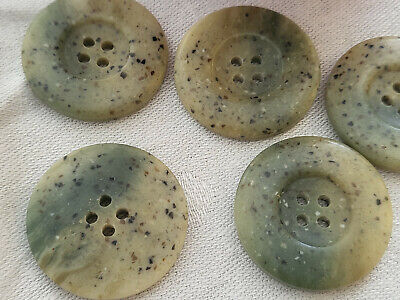 Lot 5 boutons vintage vert moucheté diamètre 2,6 cm ref 5083