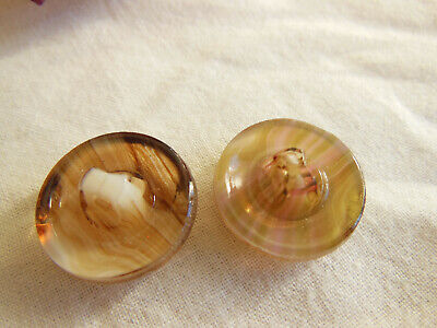 Duo boutons anciens en verre veiné camaïeu marron rosé 1,7 cm G11C