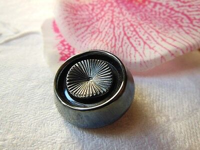 Bouton ancien en verre gris anthracite haut diamètre 2,1 cm G14G