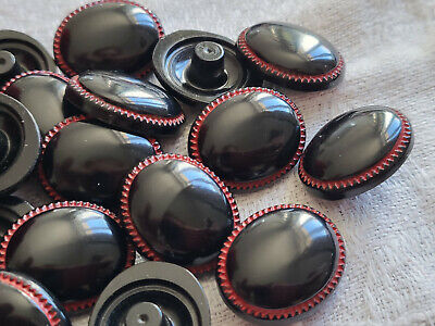 Lot 10 boutons vintage ovale rouge et noir pied 1,4 cm sur 1,7 cm ref 5446