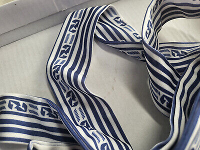 Ceinture ancienne vintage à nouer bleu blanc satiné couture recup T17-12