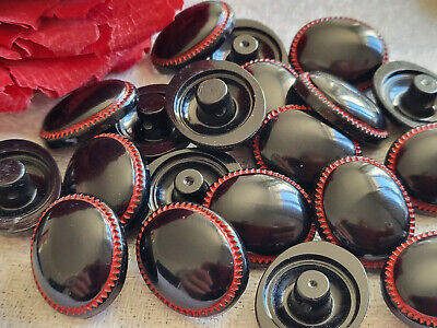 Lot 10 boutons vintage ovale rouge et noir pied 1,4 cm sur 1,7 cm ref 5446