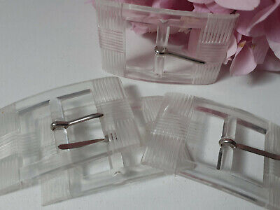 Boucle de ceinture grosse vintage style lucite transparente 3,8 sur 6,1 cm ME13