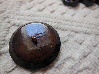 Bouton ancien marron marbré pied laiton collection diamètre 3 cm gros D14O