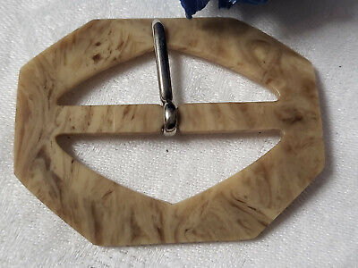 Boucle de ceinture vintage beige marron jaspé art deco 5,4 sur 4,4 cm ME54