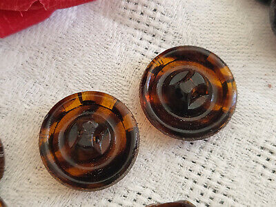 Duo boutons anciens en verre marron façon écaille diamètre 1,7 cm G3N