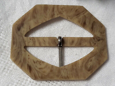 Boucle de ceinture vintage beige marron jaspé art deco 5,4 sur 4,4 cm ME54
