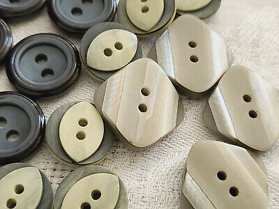Lot 17 boutons vintage 3 séries gris panaché diamètre 1,5 à 1,8 cm ref 5253