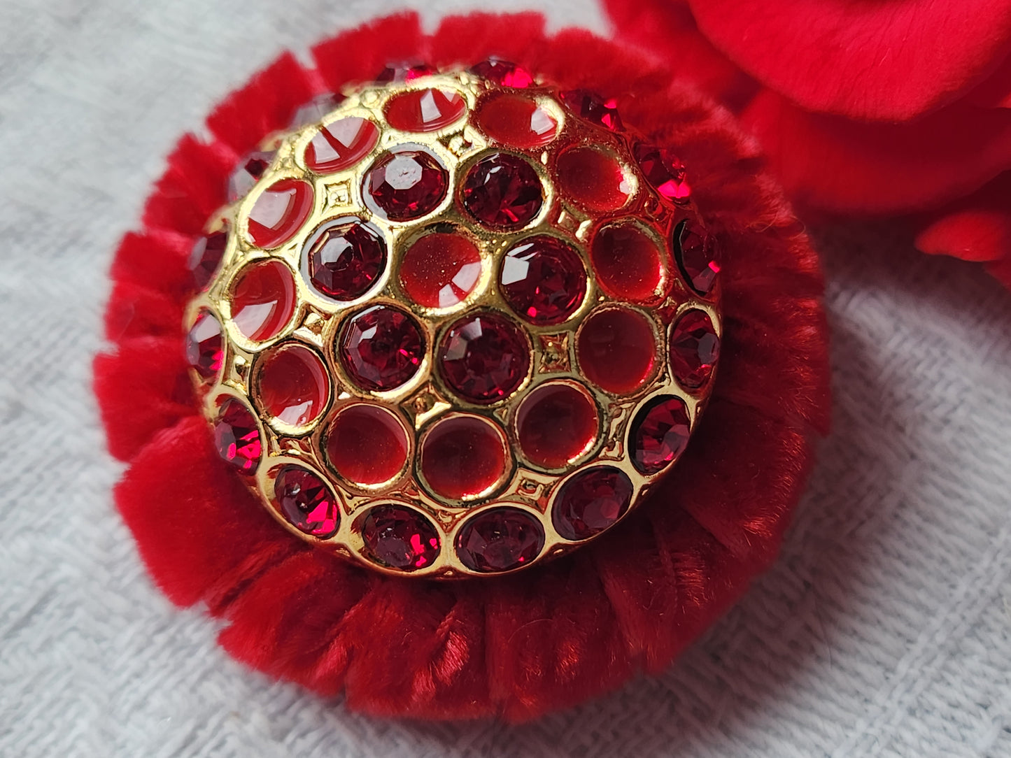 Haute couture bouton vintage collection strass métal rouge gros bijoux 3,3 cm ref 7031