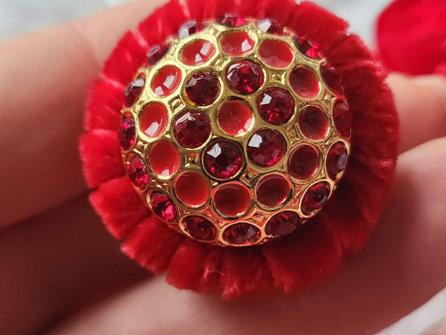 Haute couture bouton vintage collection strass métal rouge gros bijoux 3,3 cm ref 7031
