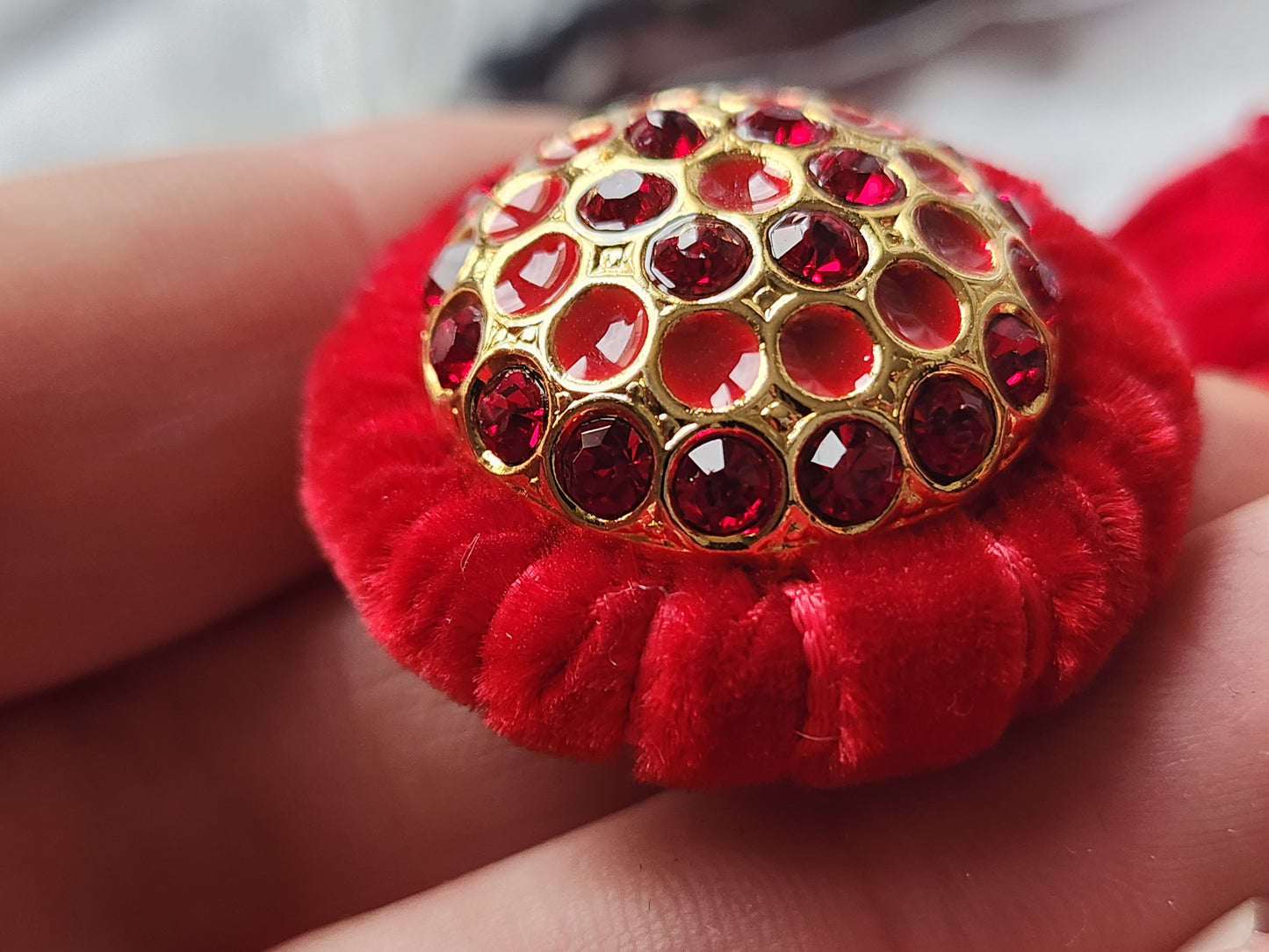 Haute couture bouton vintage collection strass métal rouge gros bijoux 3,3 cm ref 7031