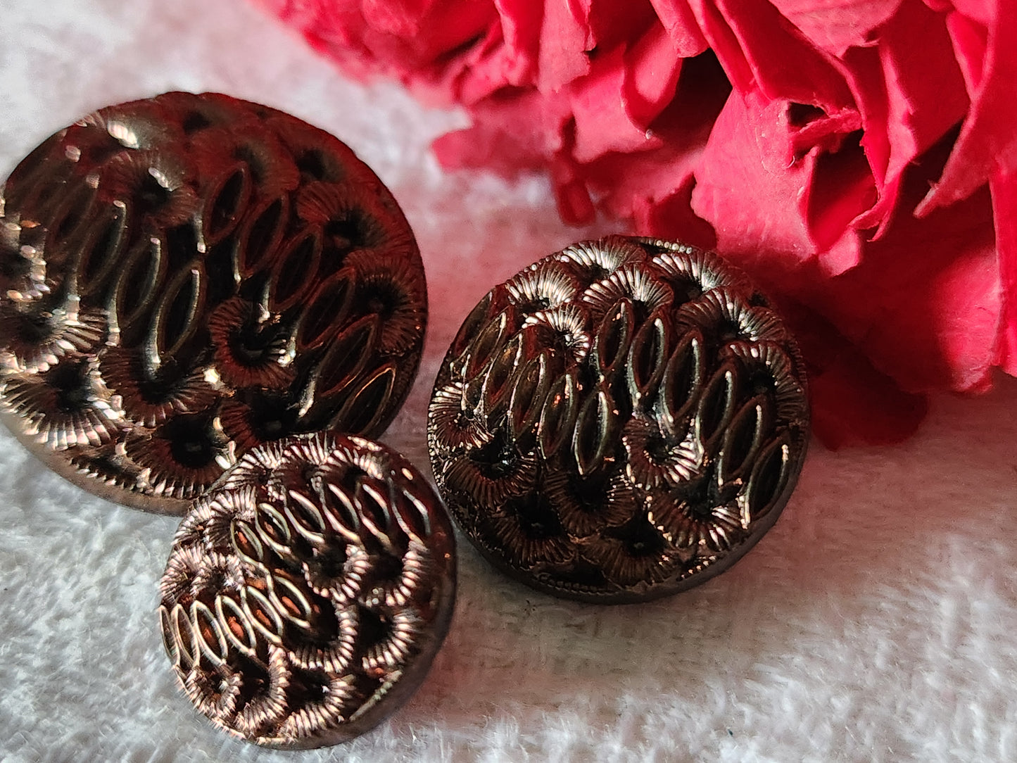 Trio boutons anciens en verre marron collection 1,3 à 2,3 cm D4D