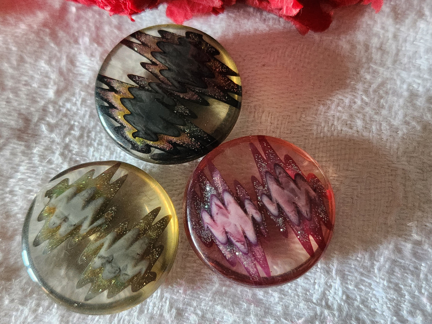 Trio boutons vintage avec paillette inclusion 2,2 cm D4O