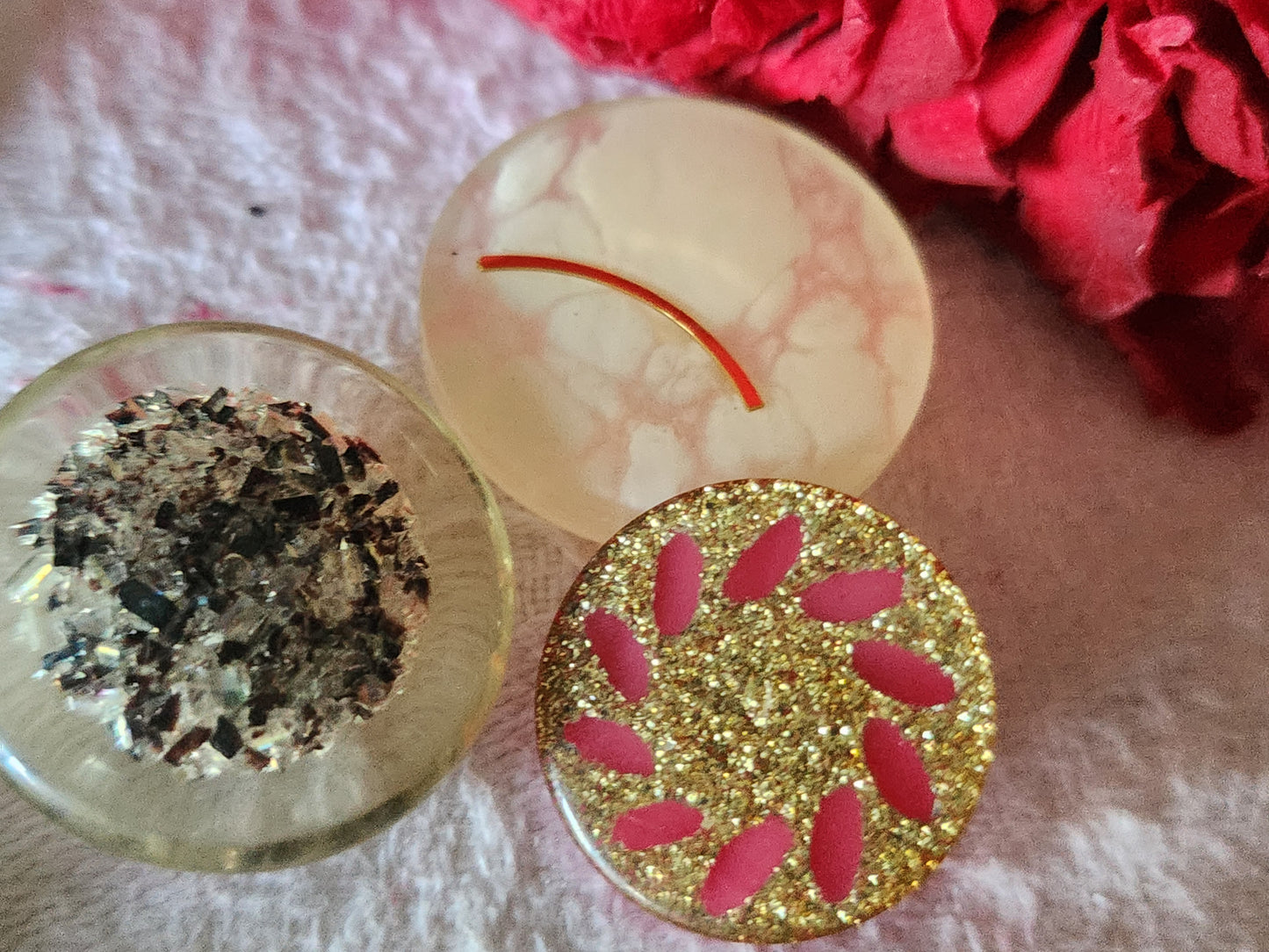 Trio boutons vintage avec inclusion 1,8 et 2,3 cm D4S