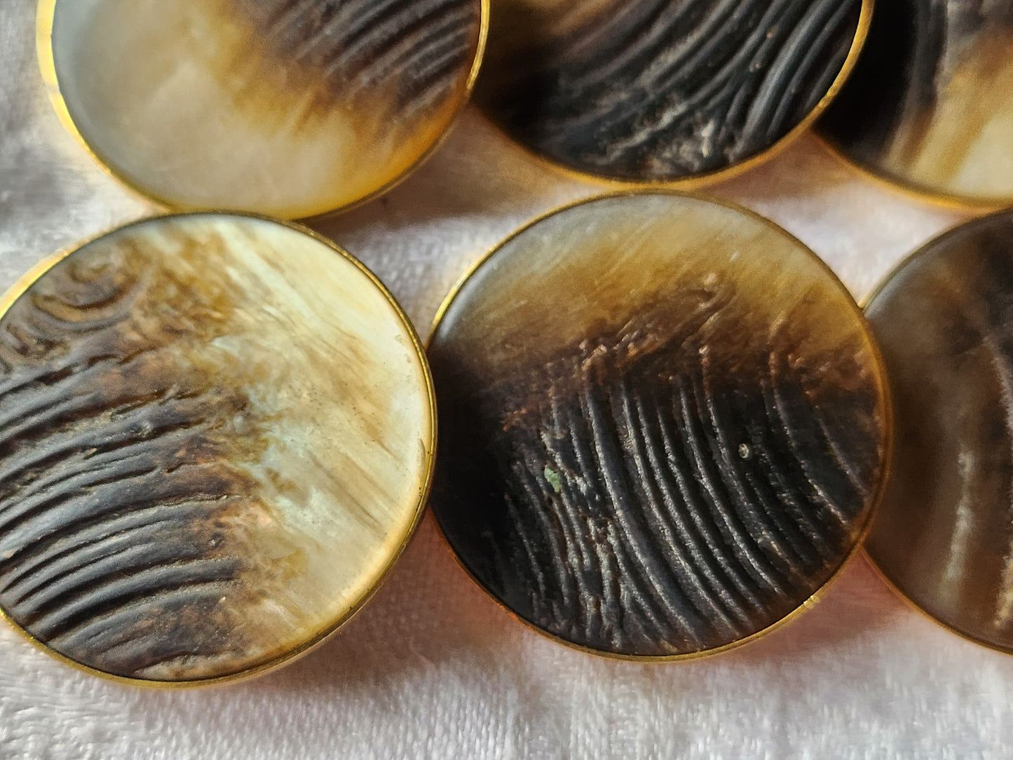 Lot 6 enormes boutons vintage marron effet nacre doré métal pied 3,1 cm ref 7060