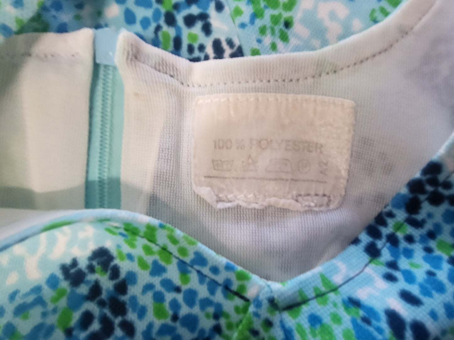 Pur vintage ancienne robe bleu vert blanc été taille 40? B6