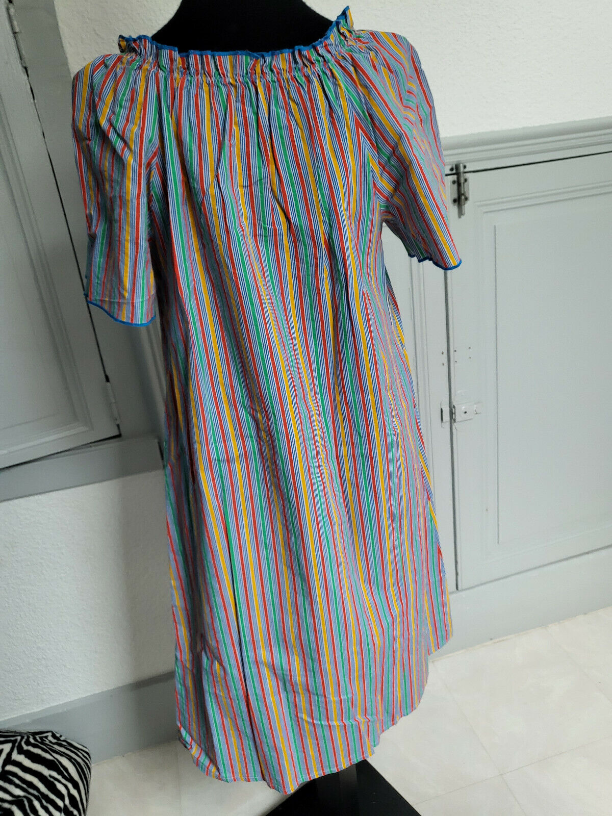 Pur vintage robe ancienne coton imprimé rouge jaune vert 38 ? B5