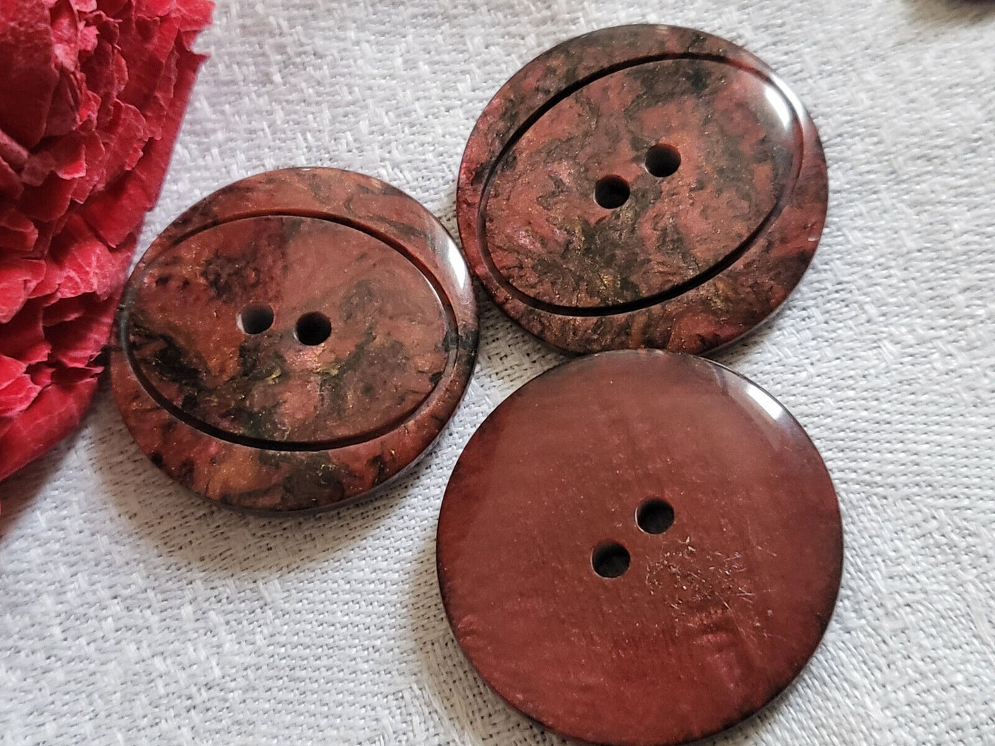 Trio boutons vintage marron reflet nacré scintillant diamètre 2,8 cm ref 1520