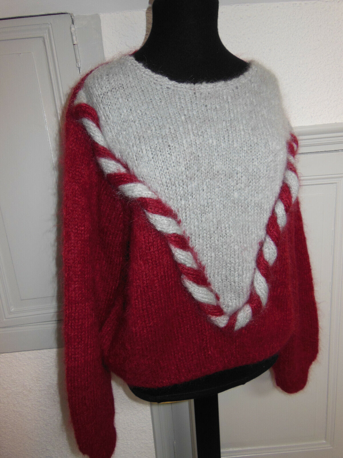 Pur vintage pull bordeaux gris original ample B7