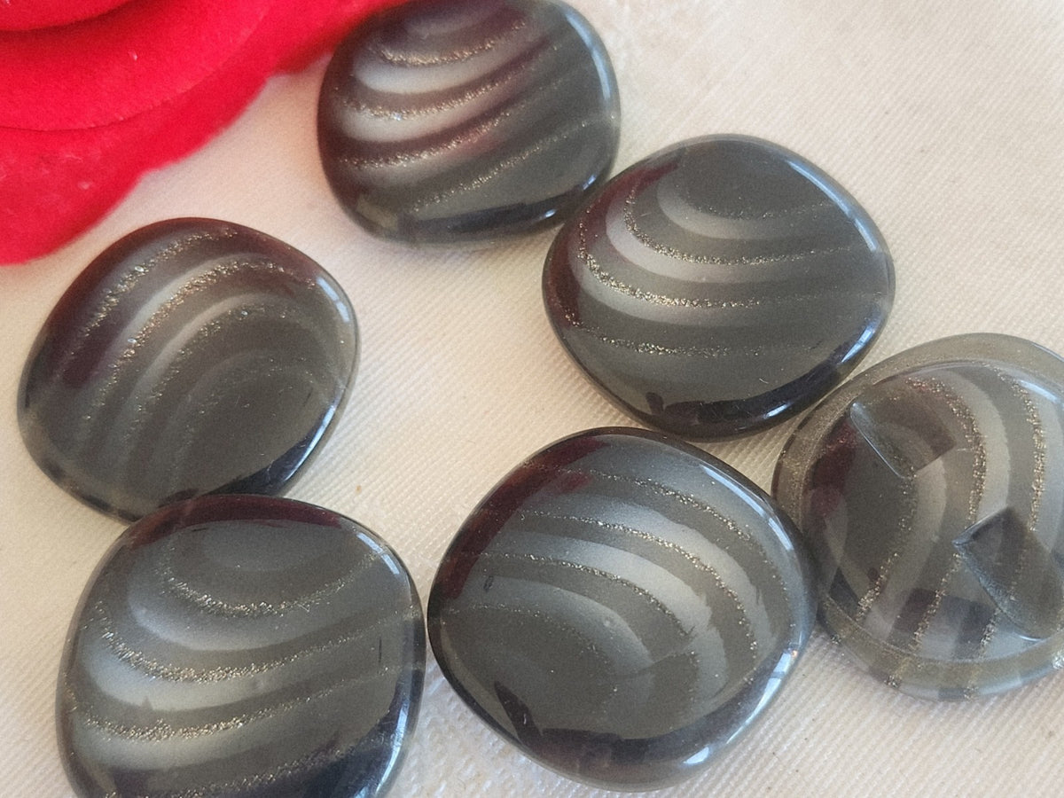 Lot 6 boutons vintage gris paillette gros carré 2,6 ou 26 mm pied ref 6288