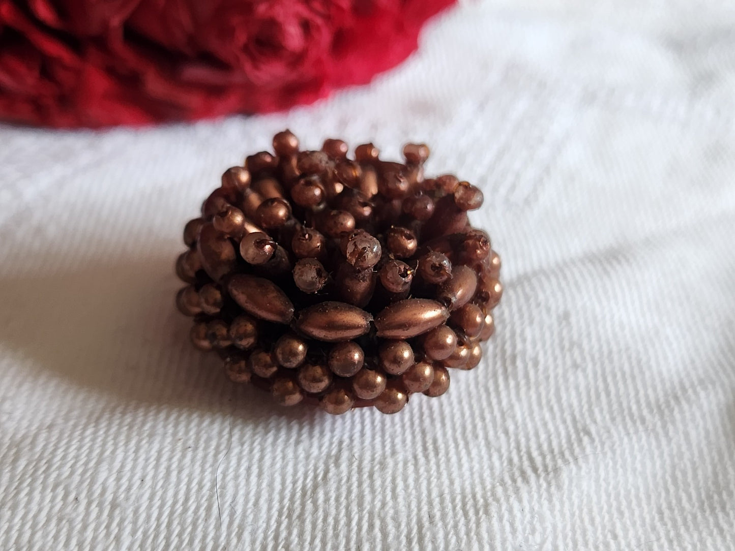 Bouton vintage métal torsade perle main bijoux parurier 2,6 cm D19F