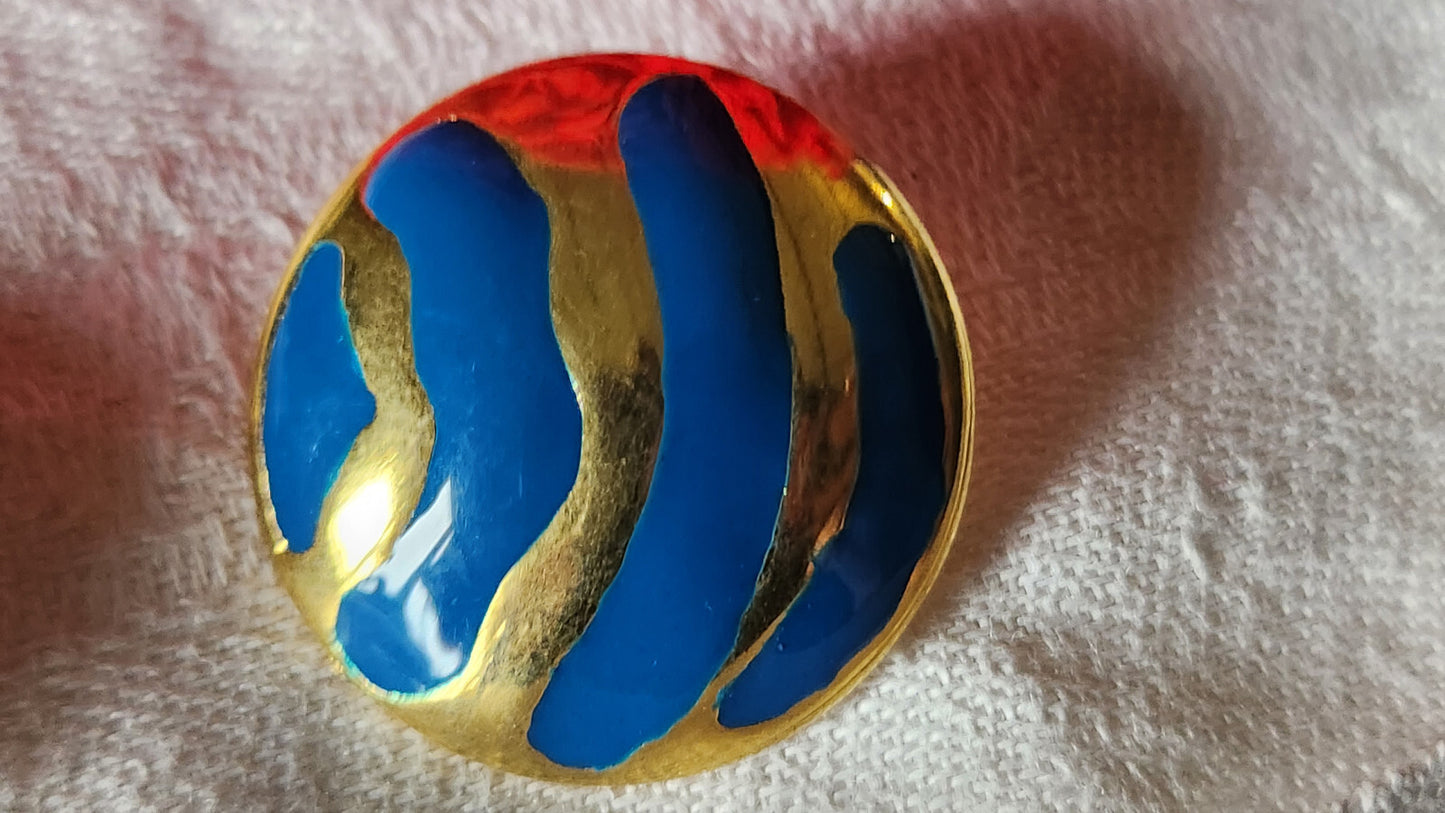 Haute couture bouton vintage collection métal emaillé bleu 2,7 cm ref 2221