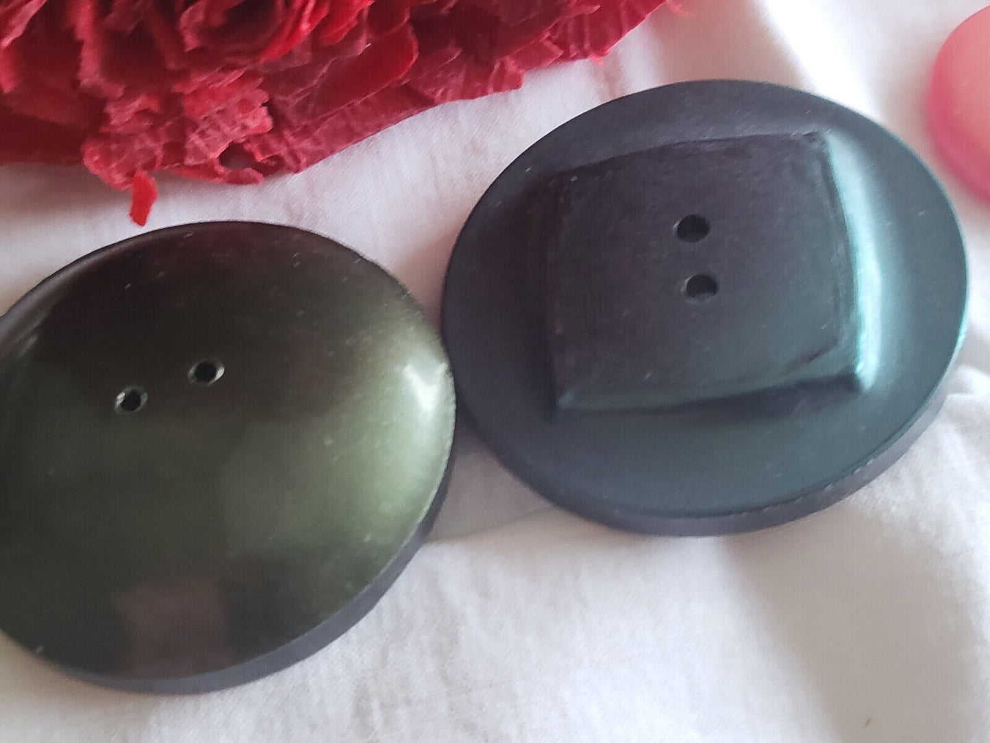 Duo gros boutons vintage vert à trous texturé 3,5 cm ref 5888