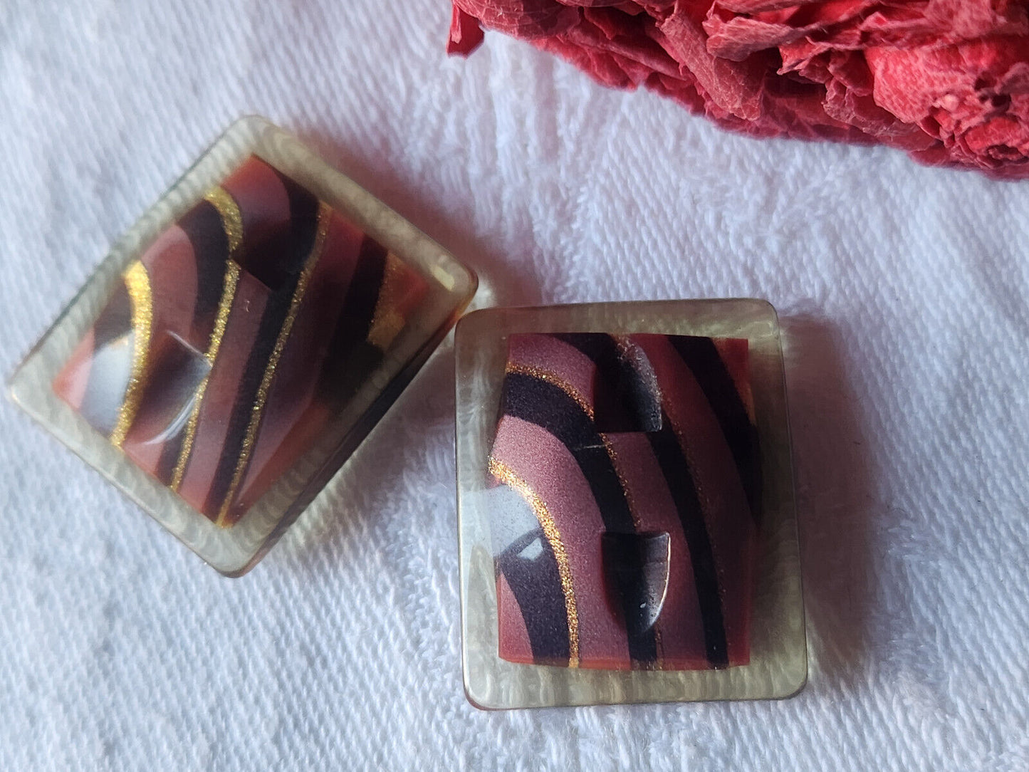 Duo gros bouton vintage inclusion rectangle 2,1 sur 2,6 cm D7J