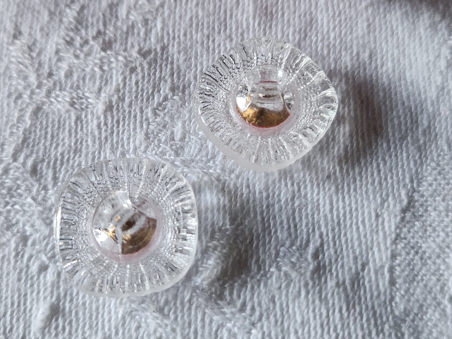 Duo boutons anciens en verre marguerite strass orange vintage 1,6 cm D8B