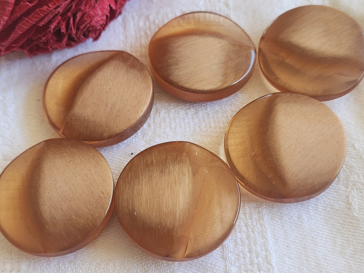 Lot 6 gros boutons vintage marron transparent épais lourd 3 cm ref 550