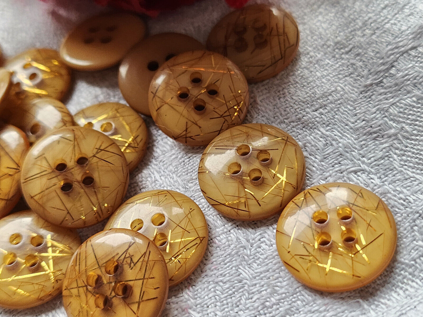 Lot 18 boutons vintage ocre marron paillette trou 1,8 cm ref 5235